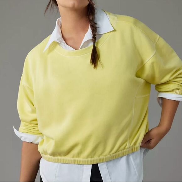 Anthropologie sz S Boxy Crop Sweatshirt NWT limr green crop dolman sweatshirt - Picture 15 of 16